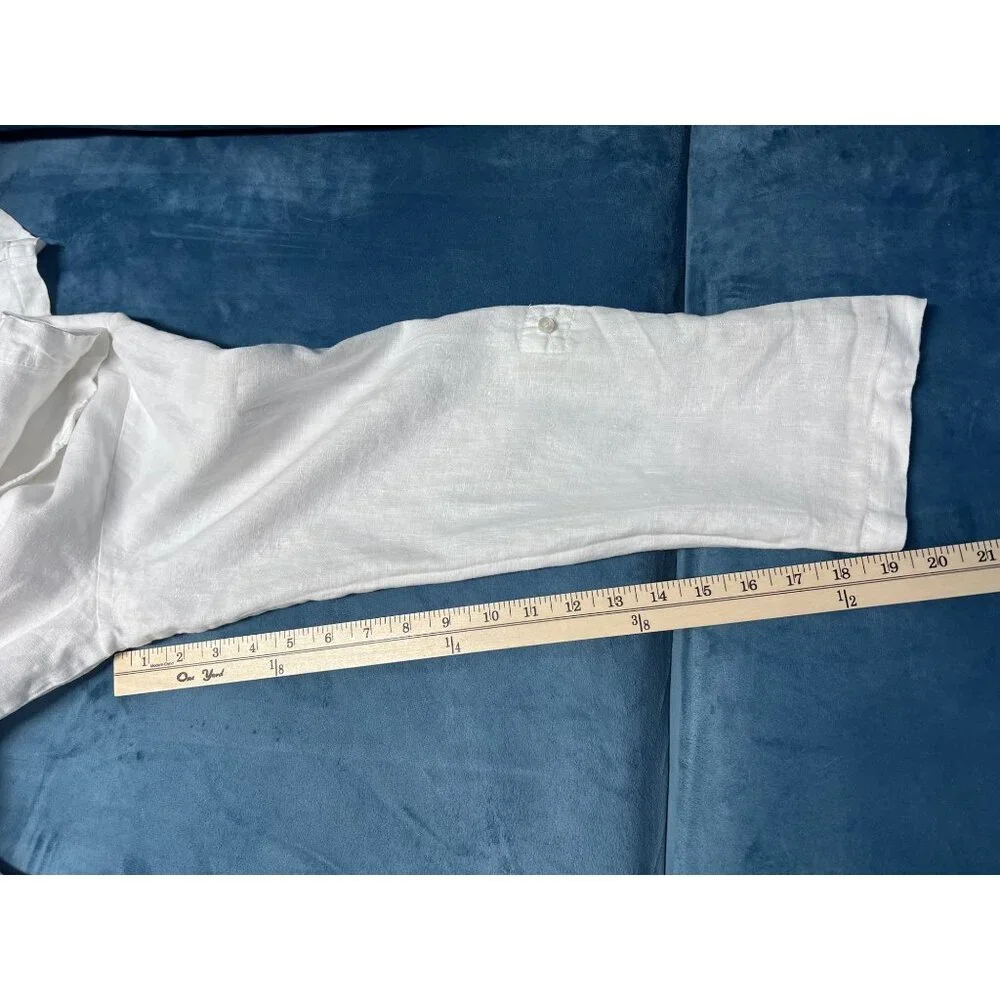 Island Imports 100% Linen Long Sleeve Tunic Blouse Womens M White RESORTWEAR - Picture 8 of 9